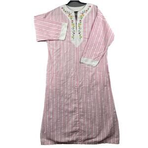 Stan Herman Women’s SZ M Pink/White Striped Floral Embroidered Robe Dress Coat